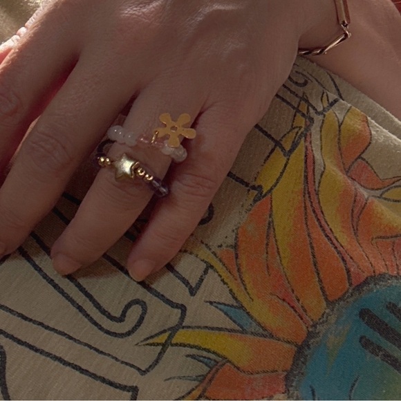 Pink and cherry Quartz beaded ring band/boho self love healing crystals - Picture 4 of 8